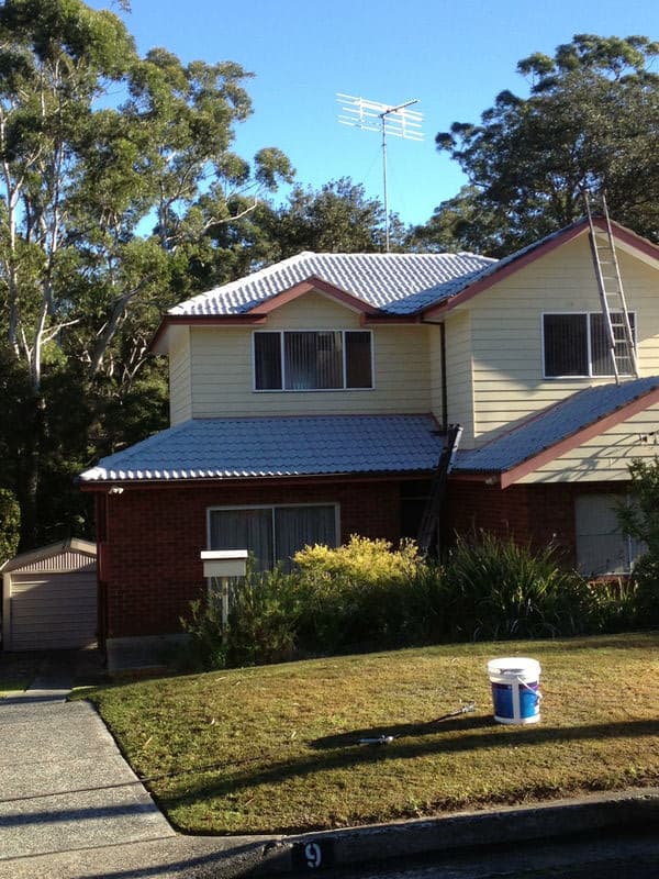 Residential roof before restoration finish